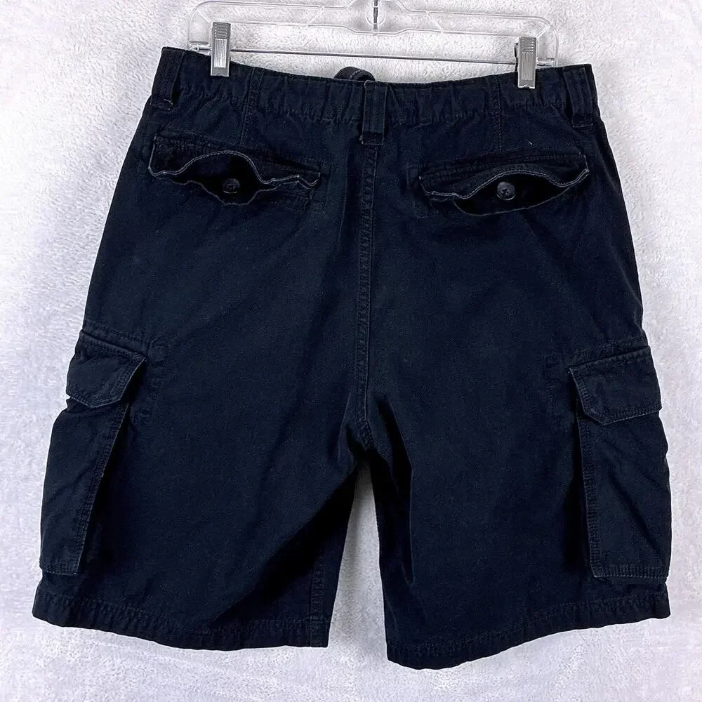 VTG Y2K Anchor Blue Cargo Shorts Mens 32 Black Baggy Military Paratrooper Skate